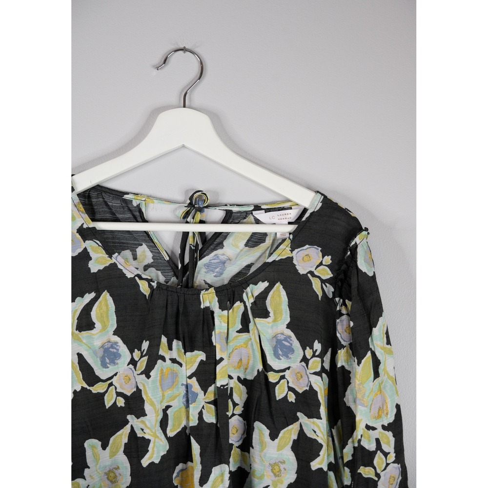 LC Lauren Conrad Floral Blouse Womens XL Black Boho Cottagecore Prairie lace - Picture 2 of 8